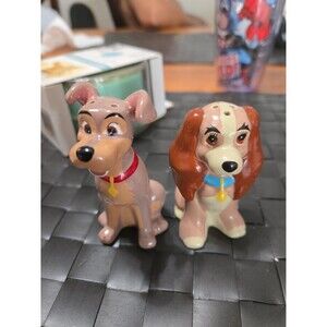 Vintage Disney Lady & the Tramp 2003 Salt Pepper Shaker Set 3" Dogs Puppy Love